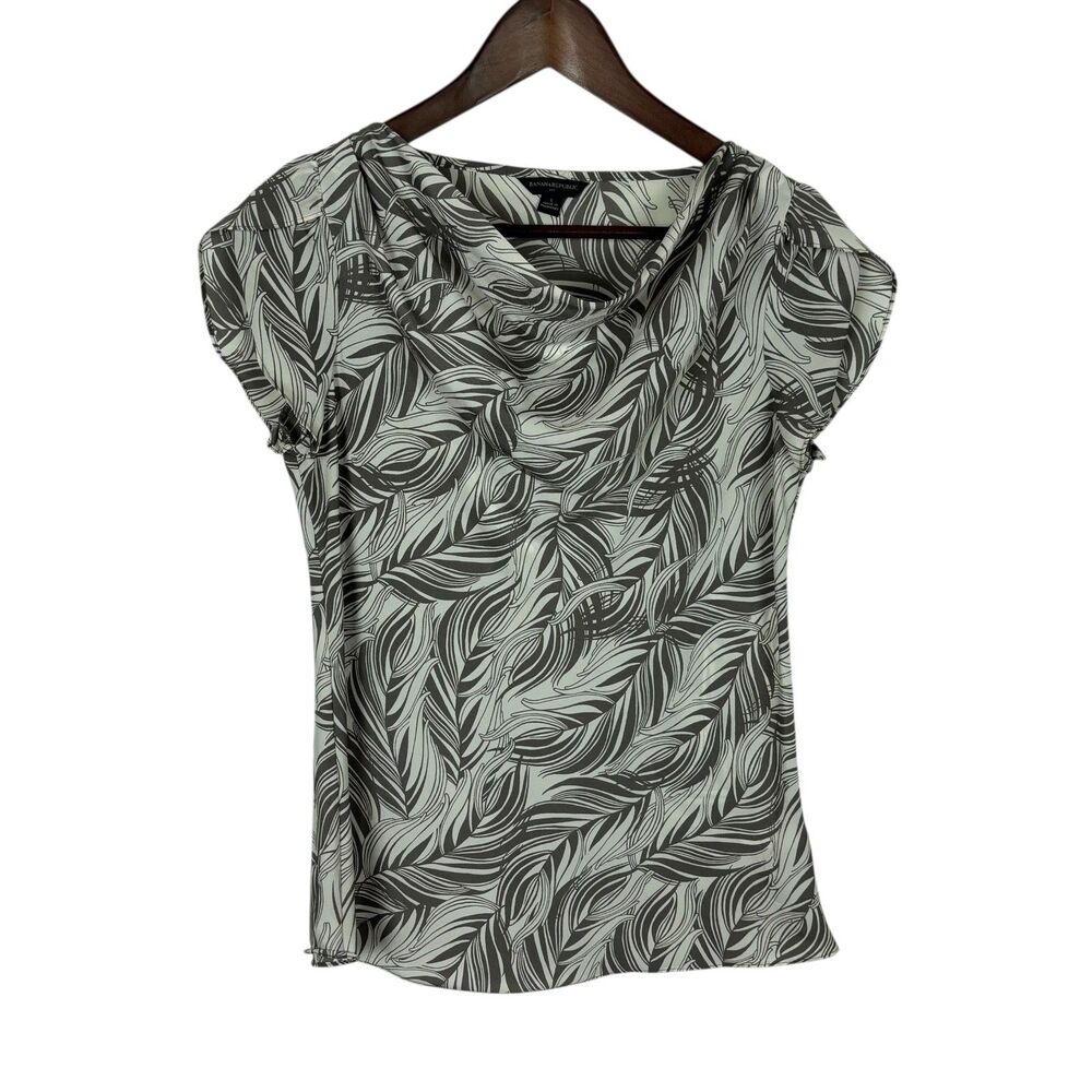 Banana Republic Taupe White Palm Swirl Print Blouse Women's Small Career